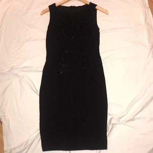 Blk beaded front ponte knit lined dress